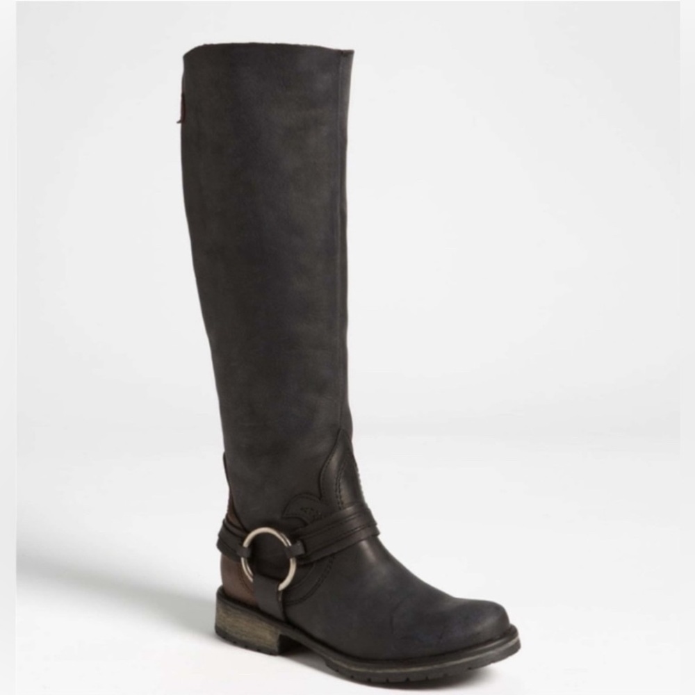 Steve Madden Judgement Black Leather Fleur-De-Lis Riding Boots